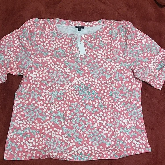 Talbot's Split Neck Floral Print Tee Shirt - Picture 2 of 7